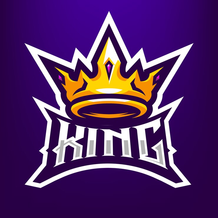 Ilustración de la mascota de King Crown para deportes y esports Logo aislado sobre fondo azul oscuro