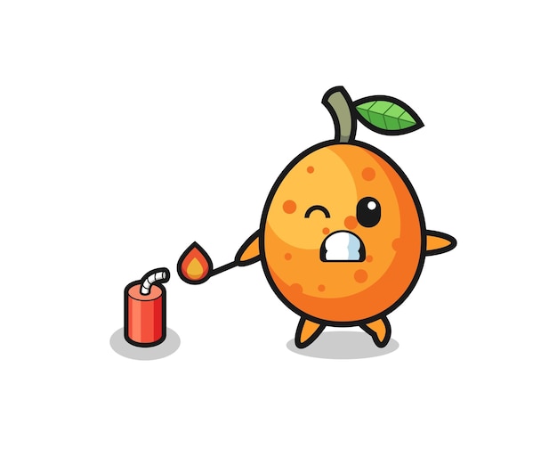 Ilustración de mascota de kumquat jugando diseño lindo de petardo