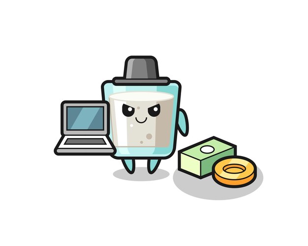 Ilustración de la mascota de la leche como hacker