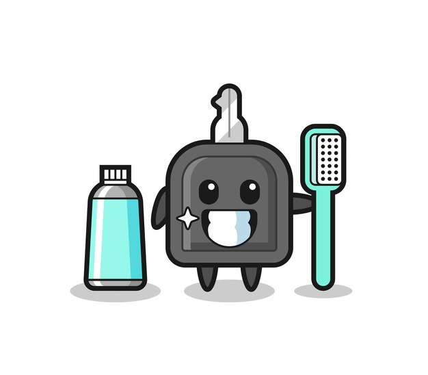 Vector ilustración de mascota de la llave del coche con un cepillo de dientes, diseño de estilo lindo para camiseta, pegatina, elemento de logotipo