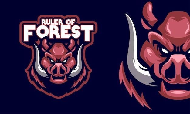 Ilustración de mascota de logotipo de deportes de jabalí enojado