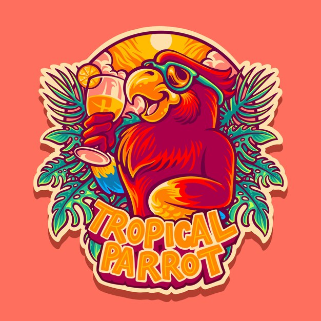 Ilustración de mascota loro tropical