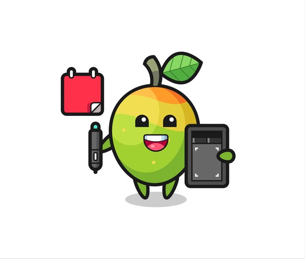 Ilustración de la mascota del mango como diseñador gráfico, diseño de estilo lindo para camiseta, pegatina, elemento de logotipo