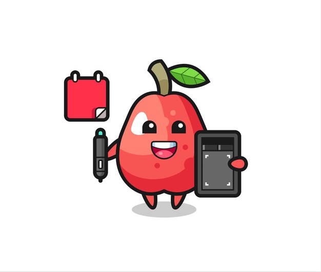 Ilustración de la mascota de la manzana de agua como diseñador gráfico, diseño de estilo lindo para camiseta, pegatina, elemento de logotipo