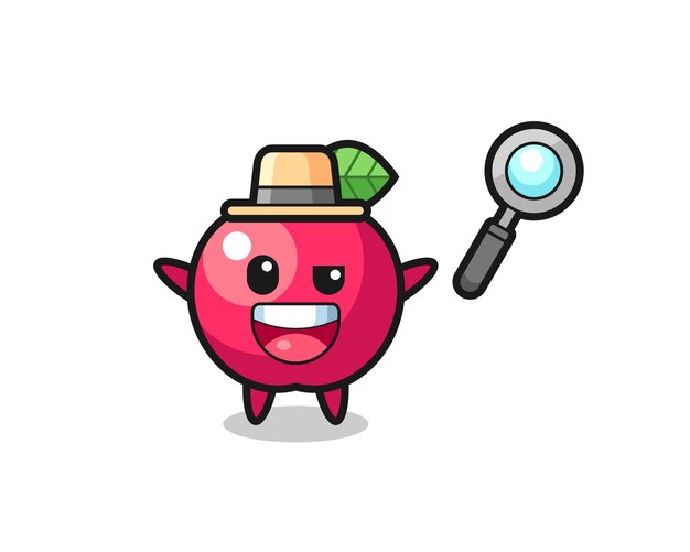 Ilustración de la mascota de la manzana como un detective que logra resolver un caso.