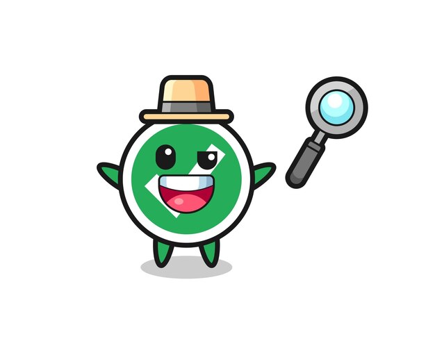 Ilustración de la mascota de la marca de verificación como detective que logra resolver un caso de diseño lindo