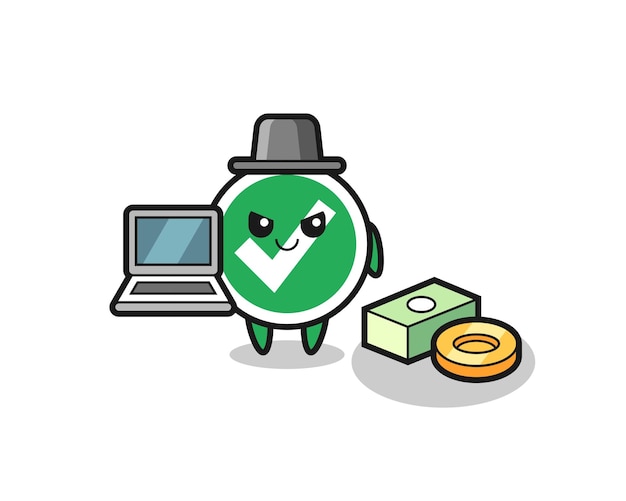 Ilustración de mascota de marca de verificación como hacker, diseño lindo