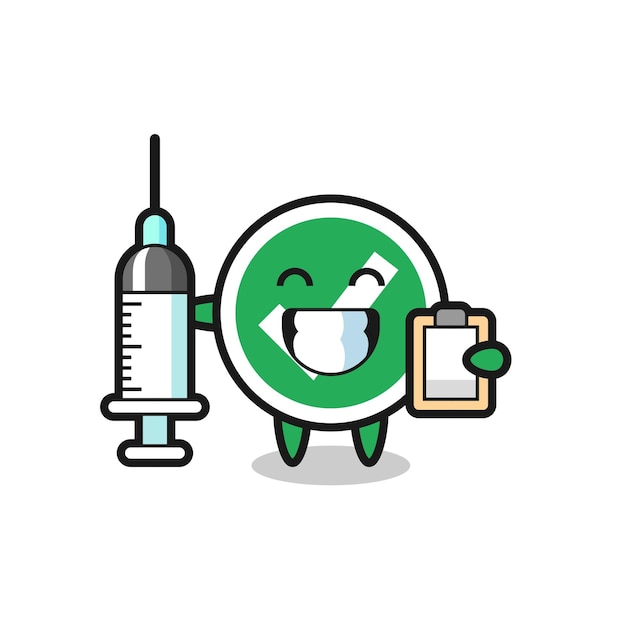 Ilustración de mascota de marca de verificación como médico, diseño lindo