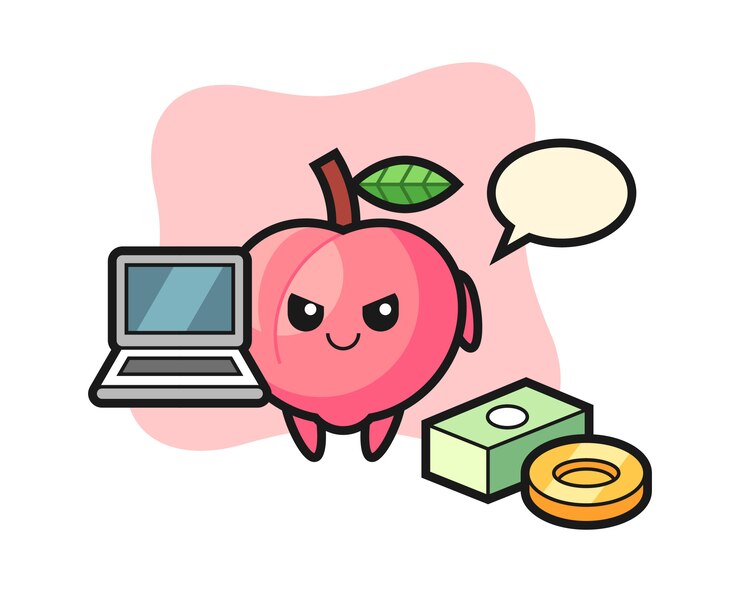 Vector ilustración de mascota de melocotón como hacker, diseño de estilo lindo para camiseta