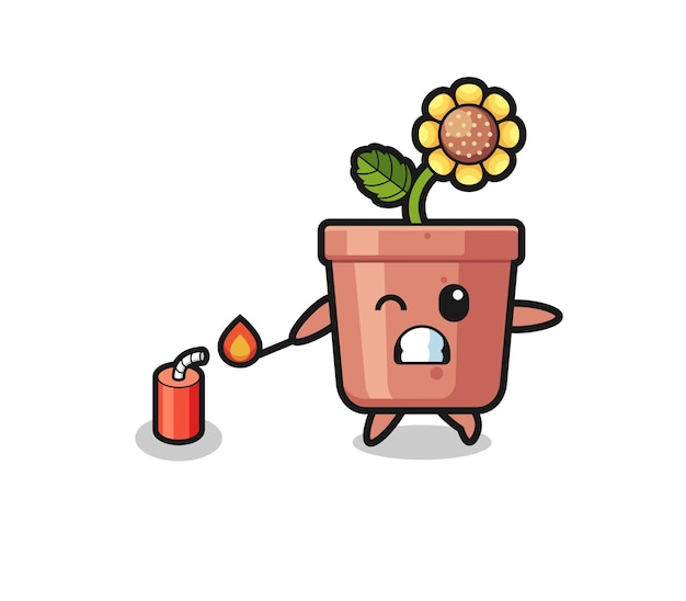 Ilustración de mascota de olla de girasol jugando petardo