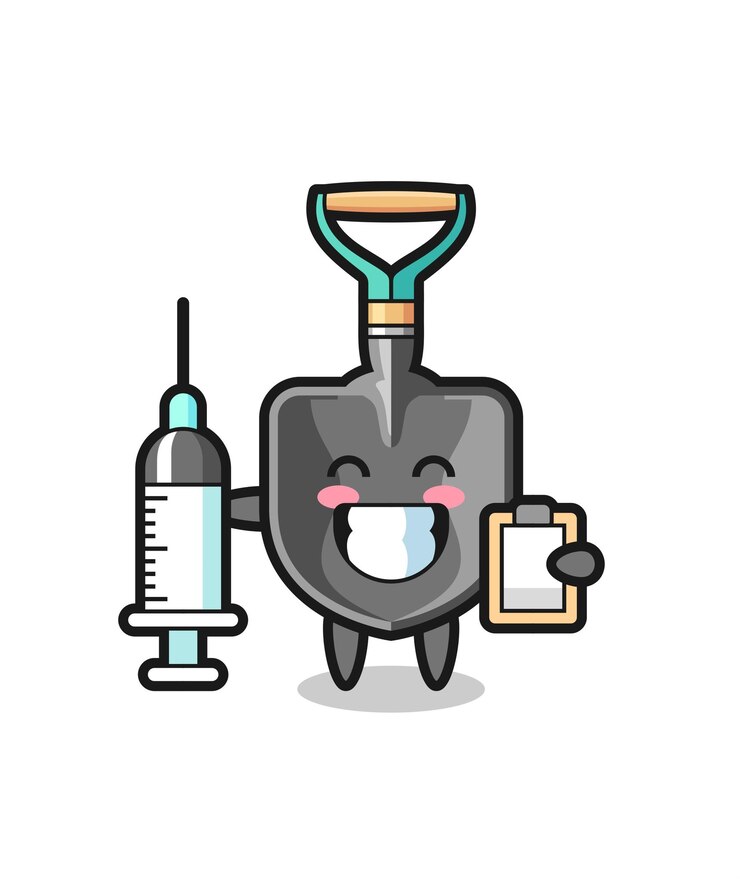 Vector ilustración de mascota de pala como médico, diseño lindo