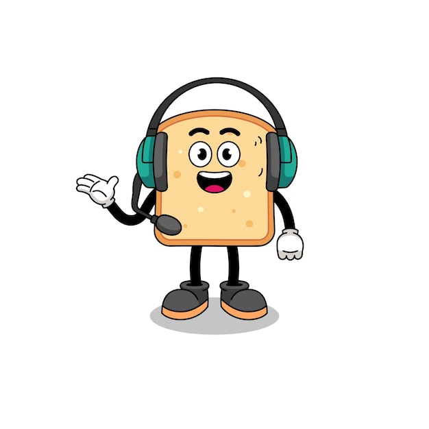 Ilustración de la mascota del pan como servicio al cliente