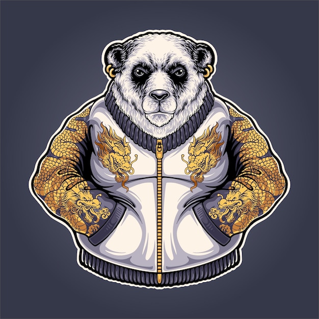 ilustración de mascota panda yakuza