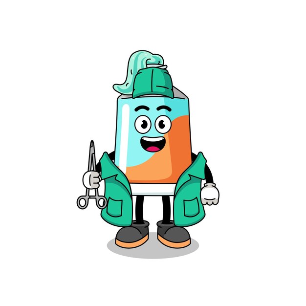 Ilustración de la mascota de la pasta de dientes como cirujano