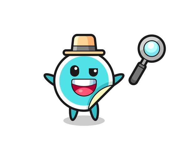 Ilustración de la mascota de la pegatina como un detective que logra resolver un caso.