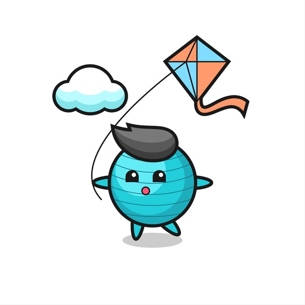La ilustración de la mascota de la pelota de ejercicio es jugar cometa, diseño de estilo lindo para camiseta, pegatina, elemento de logotipo