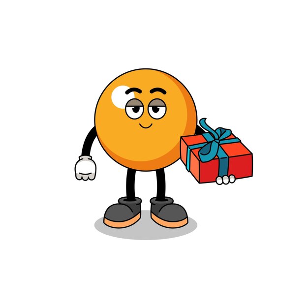 Ilustración de mascota de pelota de ping pong dando un diseño de personaje de regalo