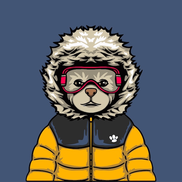 Ilustración de mascota de un perro con ropa deportiva de invierno