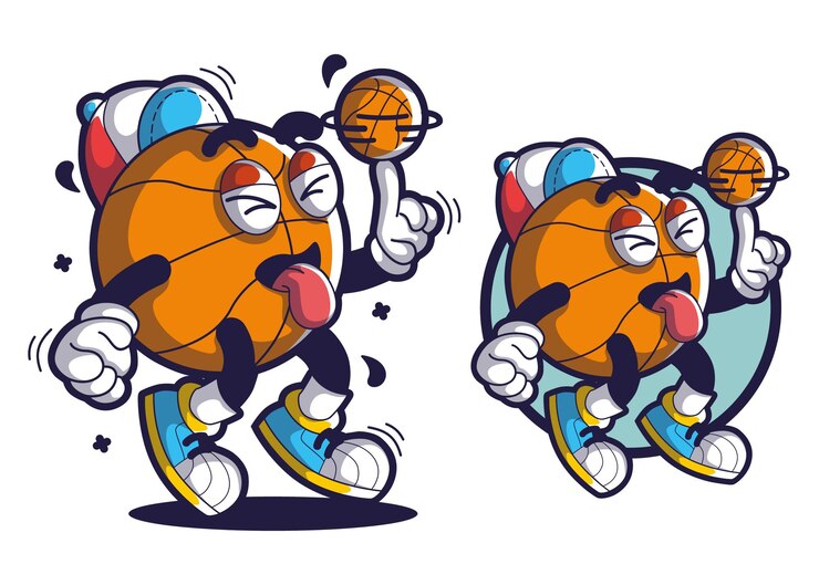 Ilustración de mascota de personaje de dibujos animados de baloncesto