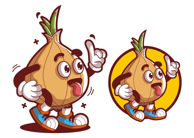 Ilustración de mascota de personaje de dibujos animados de cebolla