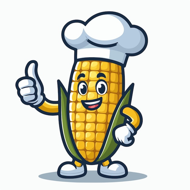 Ilustración de una mascota de personaje de dibujos animados de un chef de maíz dando un pulgar hacia arriba