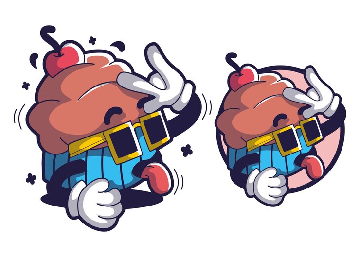 Ilustración de mascota de personaje de dibujos animados de cupcake