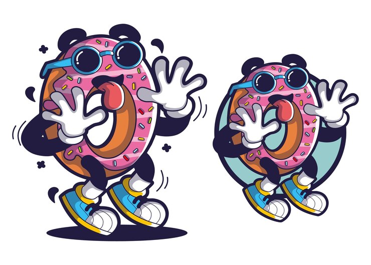 Ilustración de mascota de personaje de dibujos animados de donuts