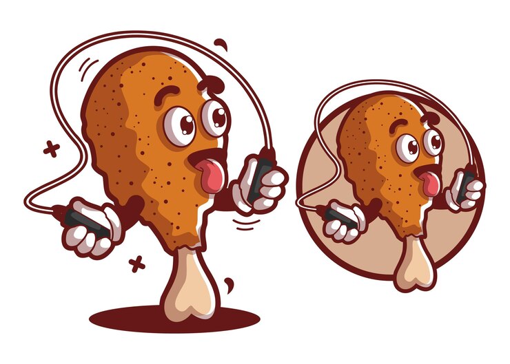 Ilustración de mascota de personaje de dibujos animados de pollo frito