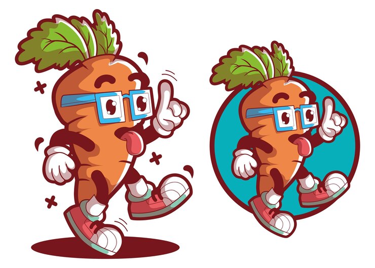 Ilustración de mascota de personaje de dibujos animados de zanahoria
