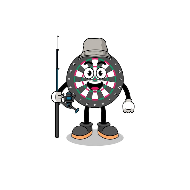 Ilustración de mascota de pescador de tablero de dardos