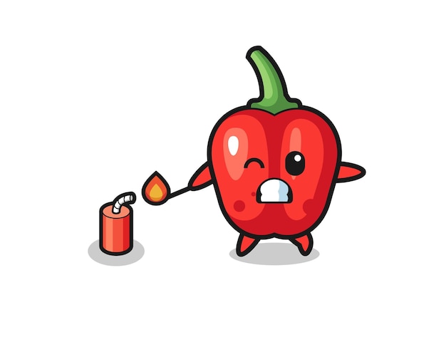 Ilustración de mascota de pimiento rojo jugando petardo