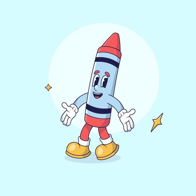 Ilustración de la mascota Retro con lápices de colores