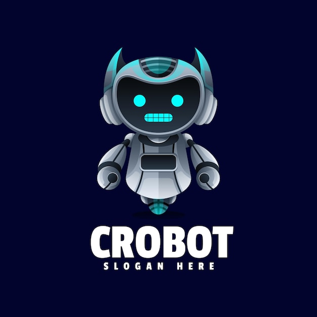 Ilustración de la mascota del robot y el logotipo del personaje
