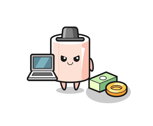 Ilustración de la mascota del rollo de tejido como un lindo diseño de hacker