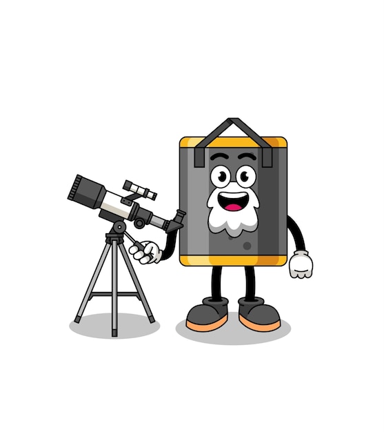 Ilustración de la mascota del saco de boxeo como astrónomo