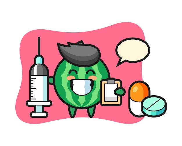 Ilustración de la mascota de la sandía como médico