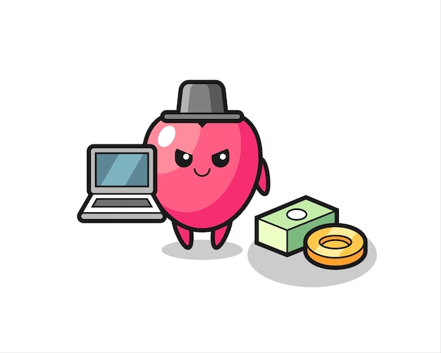 Ilustración de mascota del símbolo del corazón como hacker, diseño de estilo lindo para camiseta, pegatina, elemento de logotipo