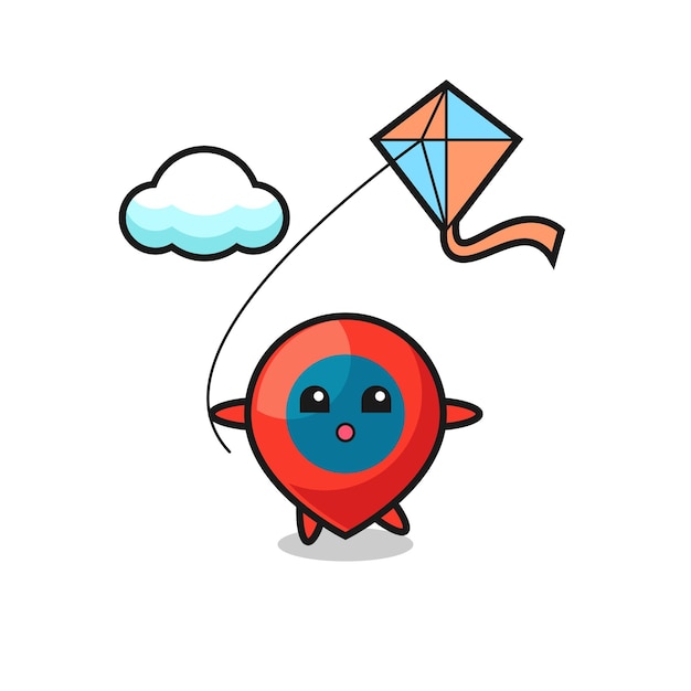La ilustración de la mascota del símbolo de ubicación está jugando cometa