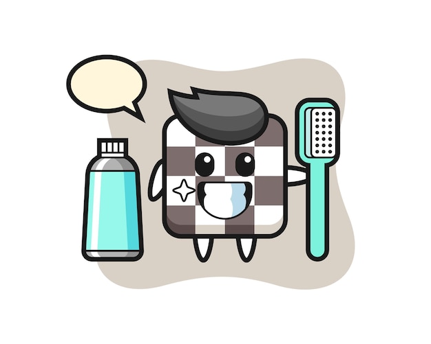 Ilustración de mascota de tablero de ajedrez con un cepillo de dientes, diseño de estilo lindo para camiseta, pegatina, elemento de logotipo