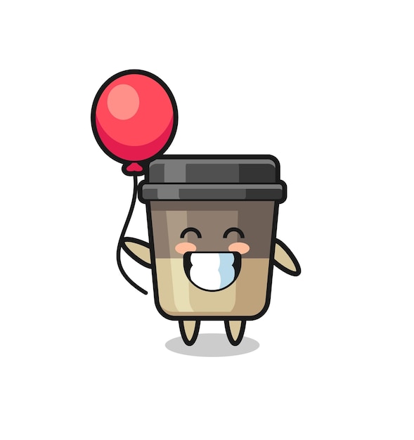 La ilustración de la mascota de la taza de café está jugando al globo