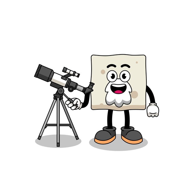 Vector ilustración de la mascota del tofu como diseño de personajes de un astrónomo