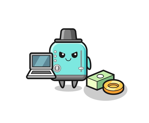 Ilustración de la mascota de la tostadora como hacker
