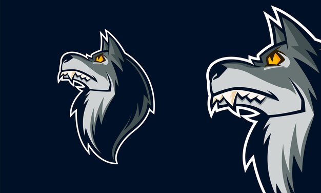 Ilustración de mascota de vector de logotipo premium de cabeza de lobo enojado