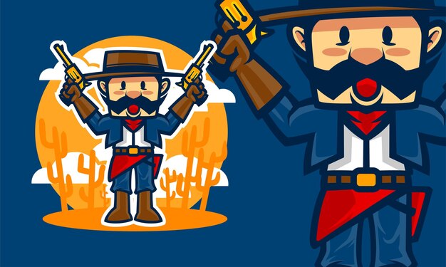 Ilustración de mascota de vector premium de dibujos animados de vaquero