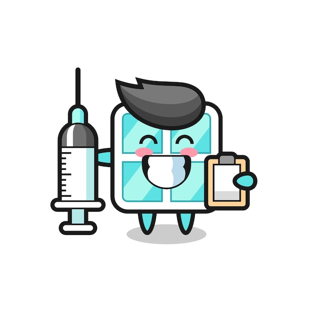Ilustración de mascota de ventana como médico, diseño de estilo lindo para camiseta, pegatina, elemento de logotipo