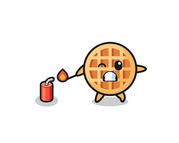 Ilustración de mascota de waffle circular jugando diseño lindo de petardo