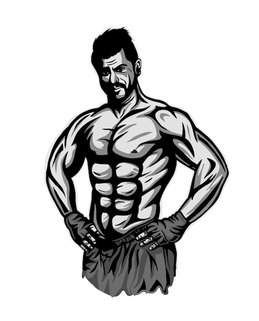 Vector ilustración masculina musculosa del gimnasio de fitness para culturistas