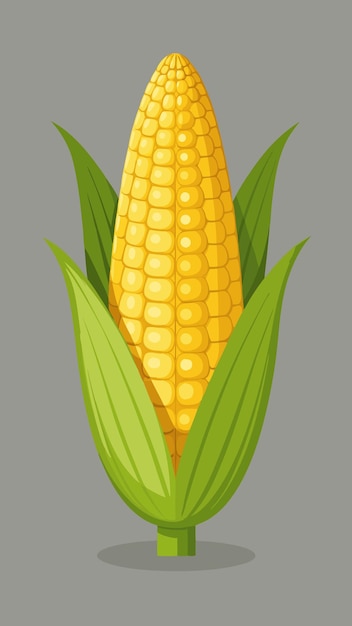 Ilustración de una mazorca de maíz con cáscaras verdes sobre un fondo gris