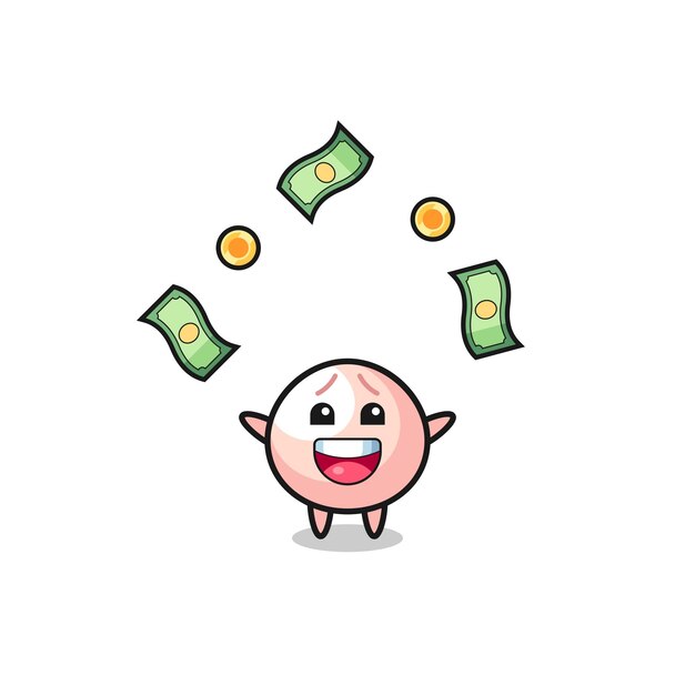 Ilustración del meatbun atrapando dinero cayendo del cielo, diseño lindo