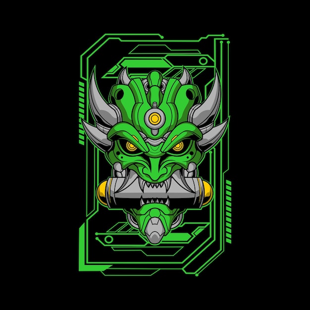 Ilustración de mecha oni verde